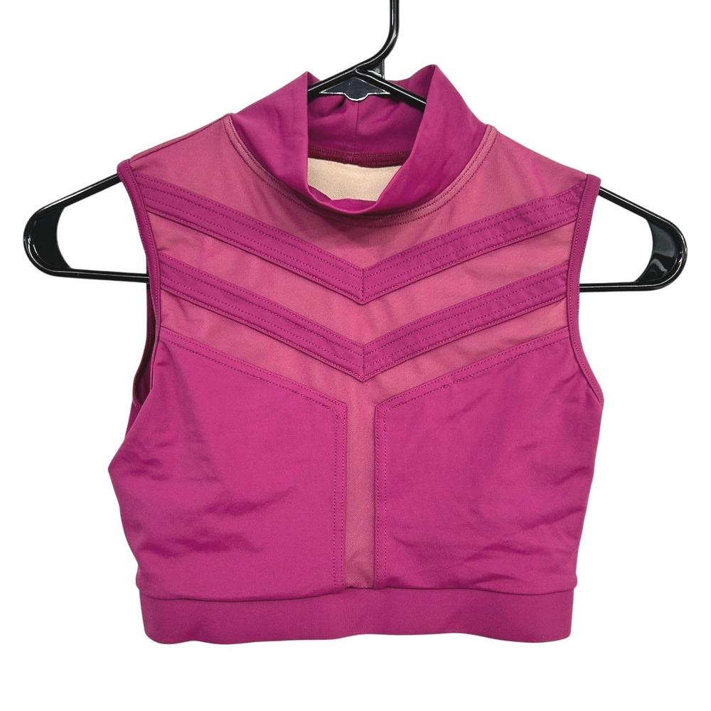 Balera Mesh Mock Neck Dance Crop Top‎ Small Pink Festival Y2K Performance Rave
